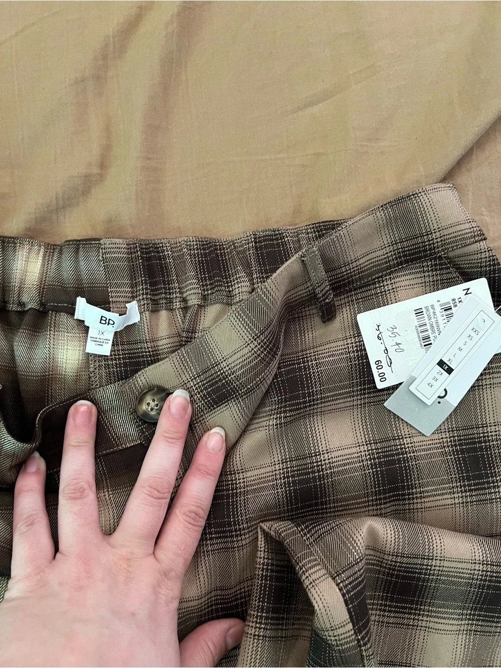bp Two-Tone Plaid Wide-Leg Trousers in Brown and Tan